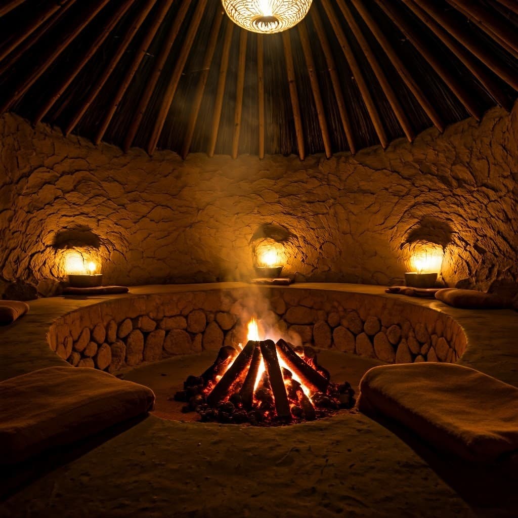 Circular gathering space with a central fire pit